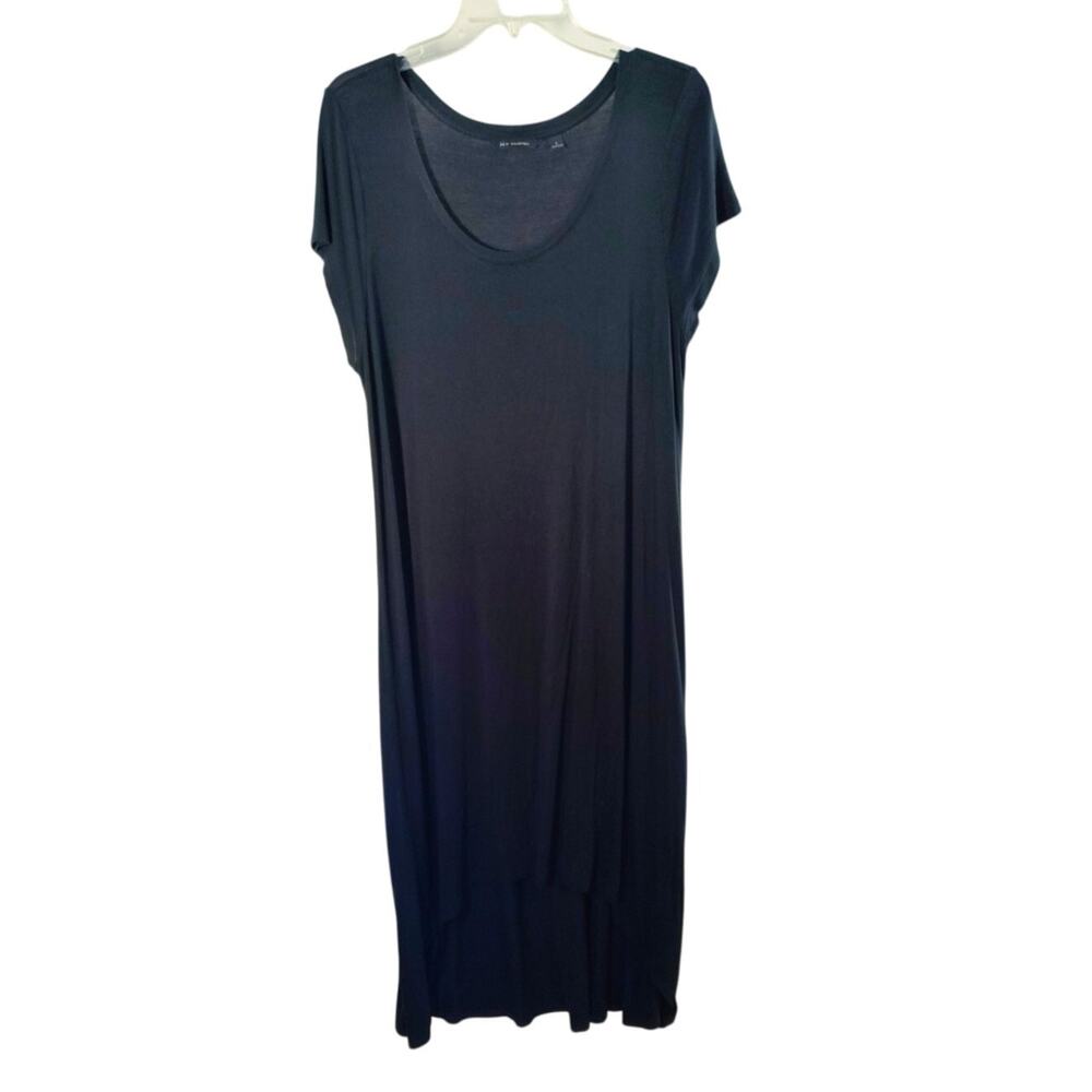 H by Halston  Maxi Dress Women's Sz L Jersey Knit Black Hi Low Hem Short Sleeve